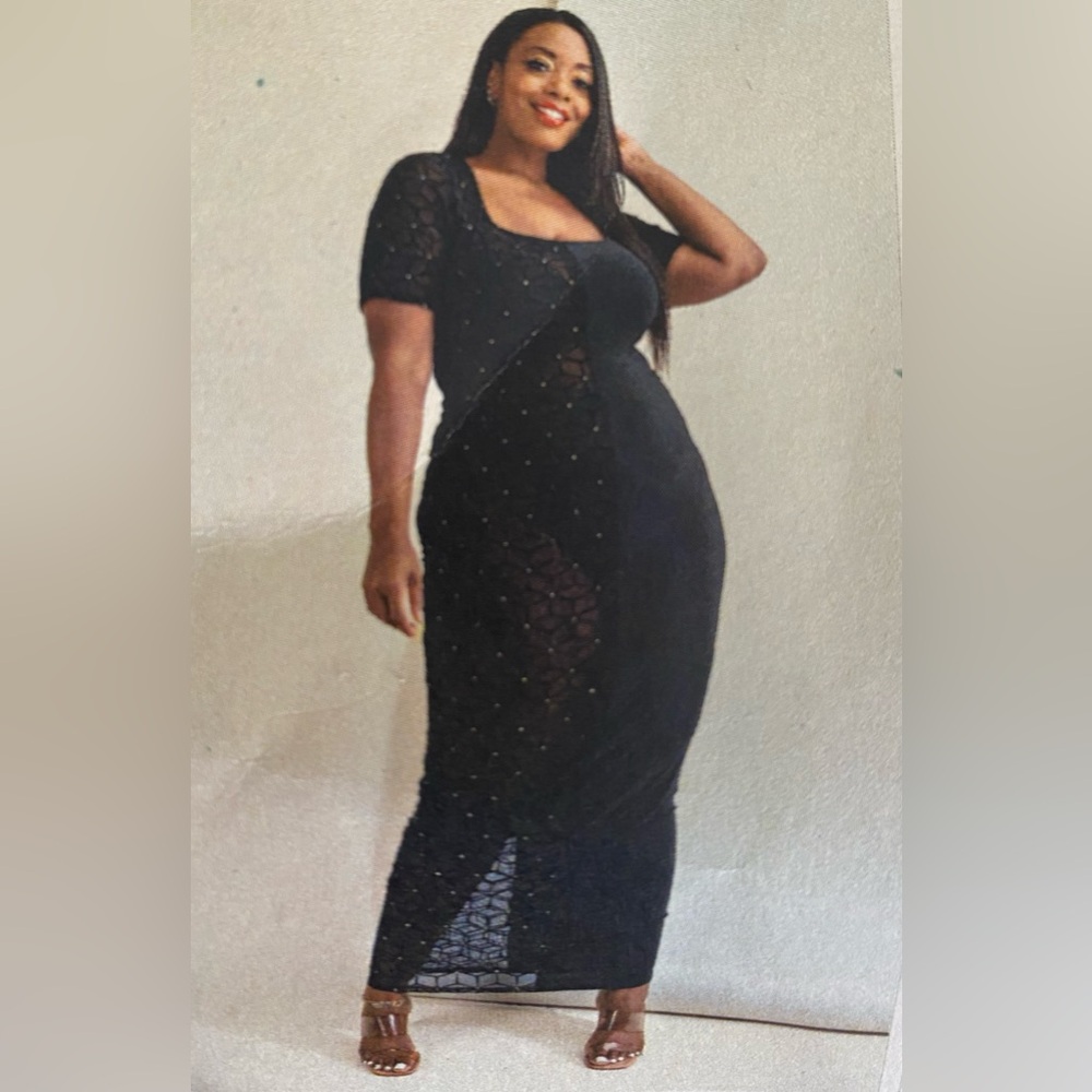 The Half & Half Long Mesh Black Dress